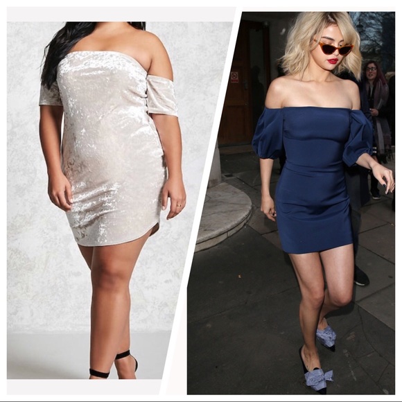 NEW•2X•Creme De La Creme Crushed Velvet Off Shoulder Dress - Picture 4 of 10